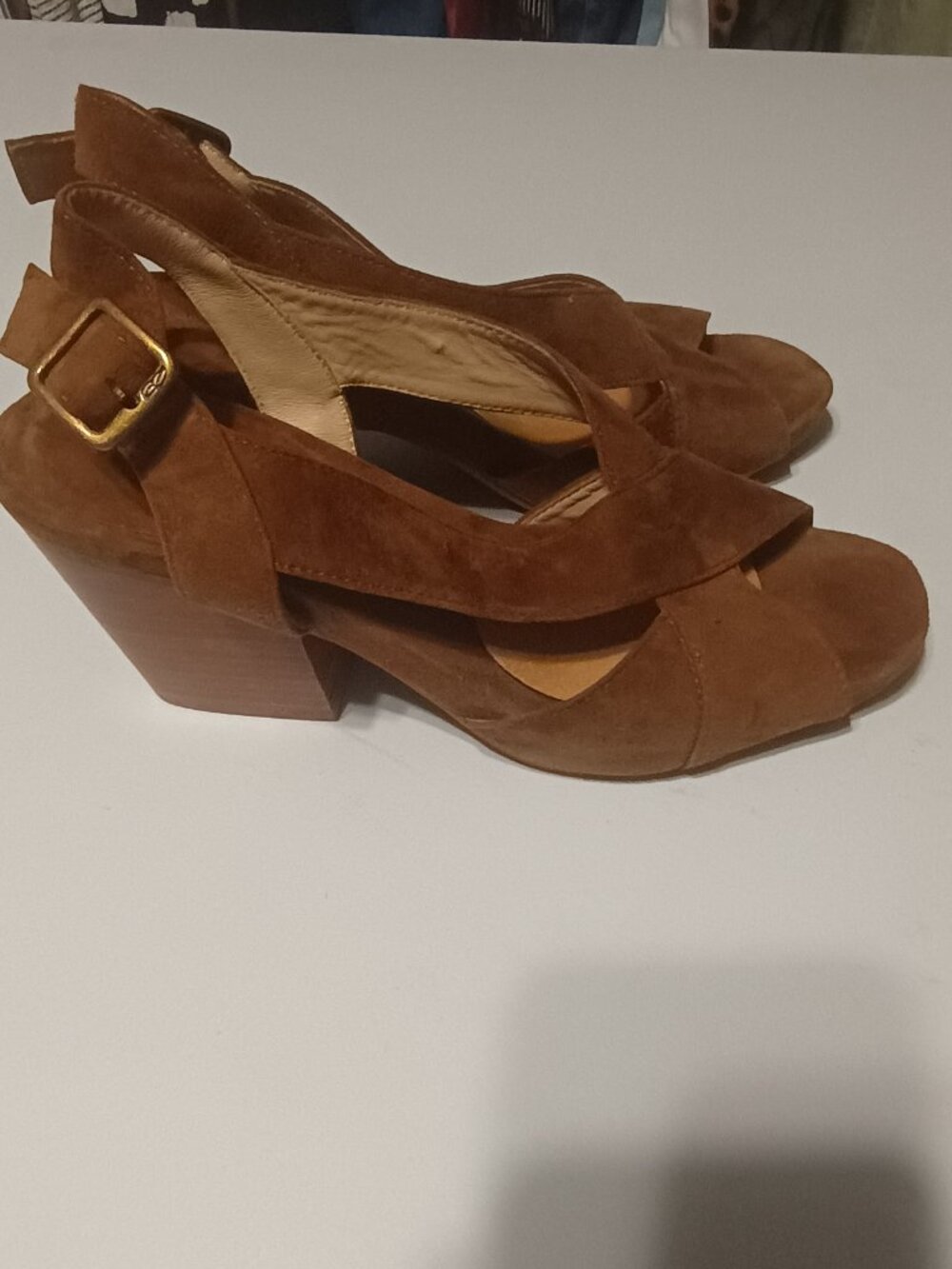 Nurture Brown Suede Leather Criss Cross Block Heel Sandals Women’s Size 10M - Picture 2 of 8